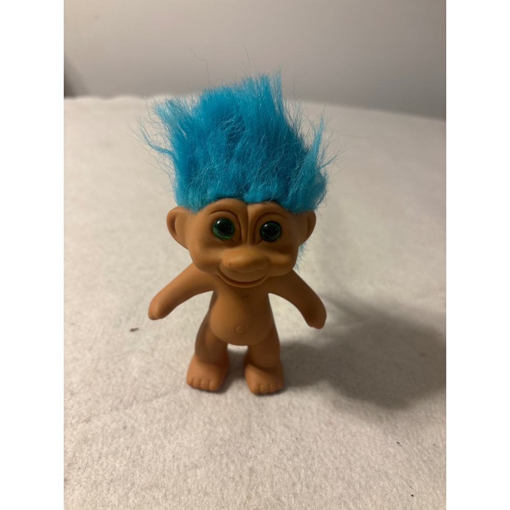 Vintage‎ 1991 TNT Troll Doll Blue Hair Green Eyes 3 inch Collectible Retro Toy
